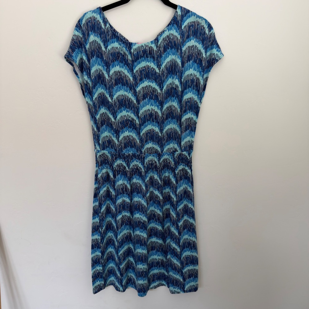 Lilly Pulitzer Blue Scallop Wave Print Elastic Waist T-Shirt Dress Small